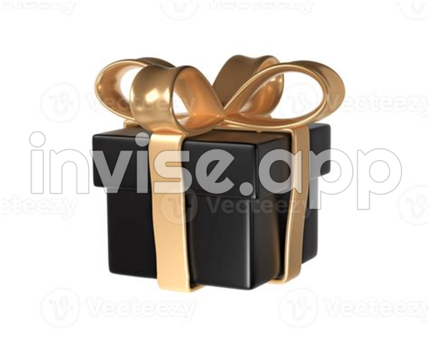 Black Friday Gift - 3D Black Friday Gift Box Icon With Golden Ribbon Bow On Transparent