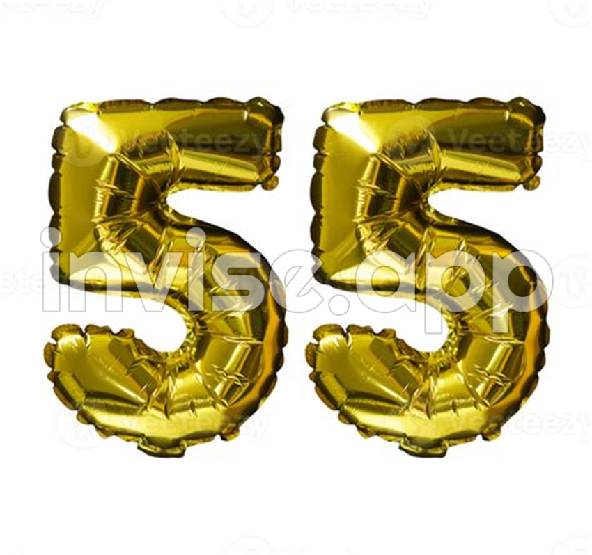 55 - Free 55 Golden Number Helium Balloons Isolated Background Realistic Foil And Latex Balloons