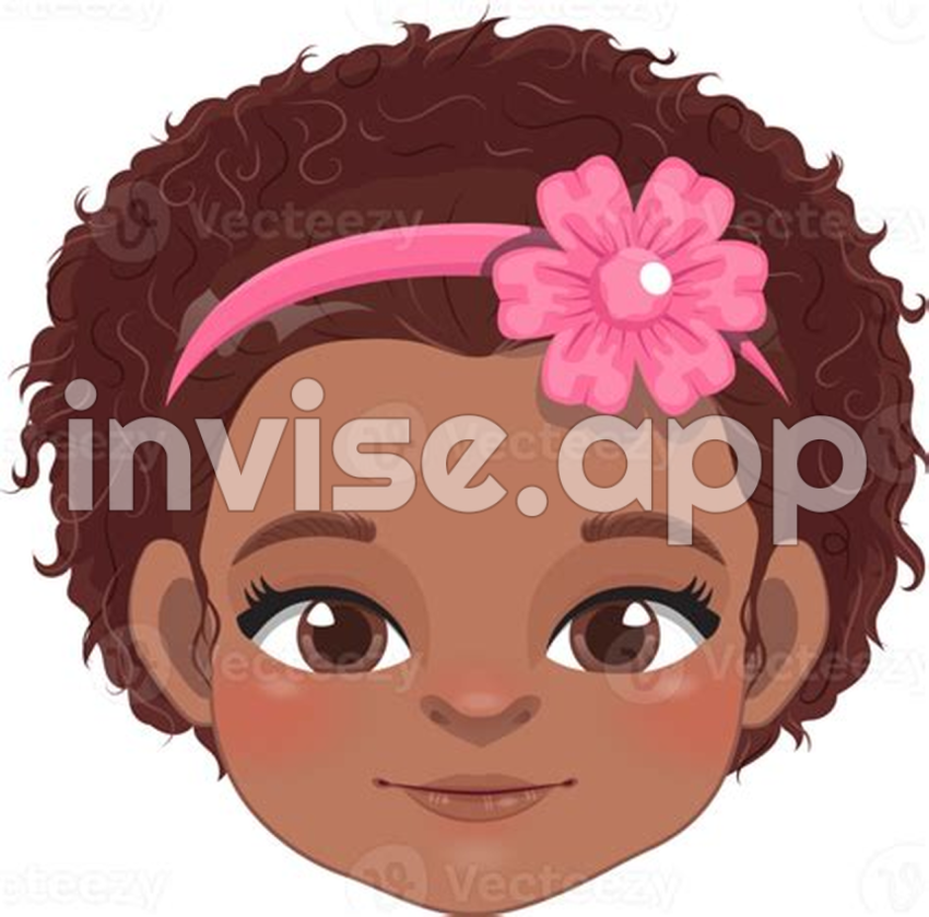 Little Black Girl Art - Cute Black Baby Girl Face Collection, American African Cartoon