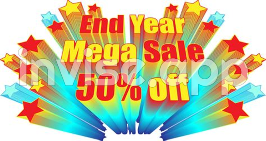 Retro Banner End Year Mega Sale 50 Percent Off Plaid Blue Color - Bundle Discount