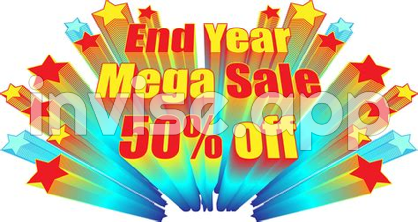 Year End Promotion - Retro Banner End Year Mega Sale 50 Percent Off Plaid Blue Color