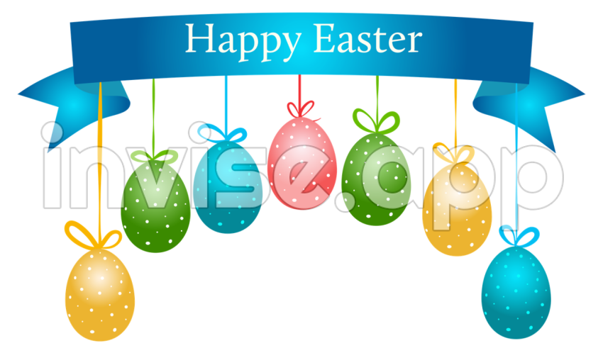 Easter Promo - Happy Easter Banner With Hanging Eggs Transparent Clip Art Image