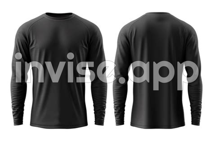 Long Sleeve Plain Black T Shirt Mockup Isolated On Transparent - Plain Black Polo Shirt