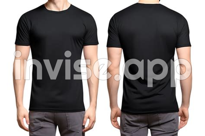 Plain Black T Shirt Mockup Template, With Male Model, Front And Back - Plain Black T-Shirt