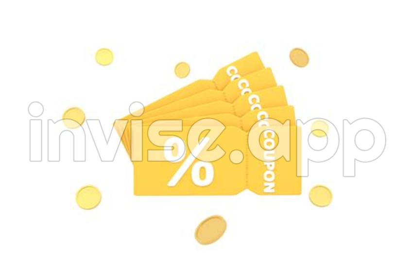 Discount Promotion - 3D Discount Coupon With Percentage Sign With Coins Voucher Card Cash