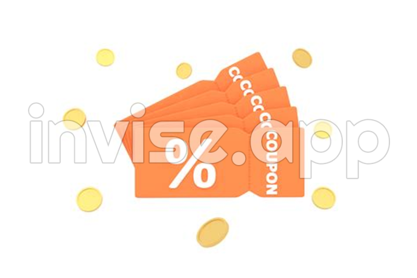 3D Discount Coupon With Percentage Sign With Coins Voucher Card Cash - Promo Code Itmis