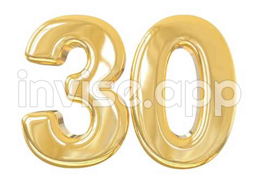 Numero 30 Oro 3D 9313583 - Numbers 0- 30