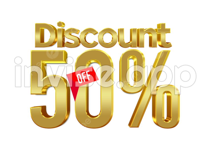 Promo Gold - Discount 50 Percent Off Golden Color Vector, Discount 50 Percent Off