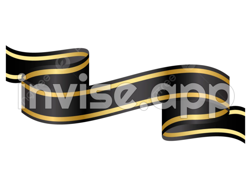 Black Ribbon Vector - Black Ribbon With Golden Lines Vector, Banner, Label, Decoration