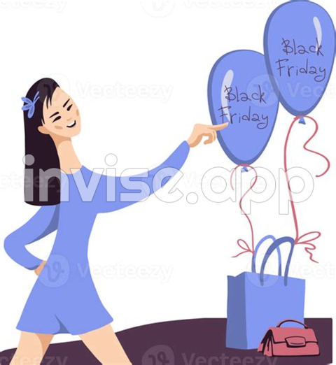 Baloes Black Friday - Free Young Lady And Shopping Bag With Balloons Labeled Black Friday