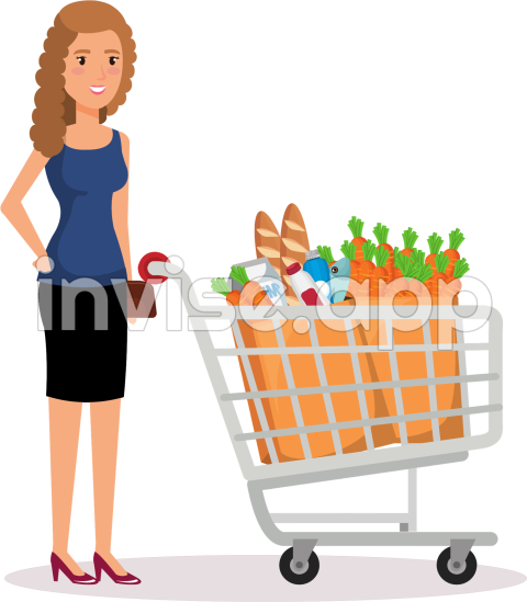 Big Image People Shopping With Cart Clipart Download Full - Grocery Shopping Cart Cartoon