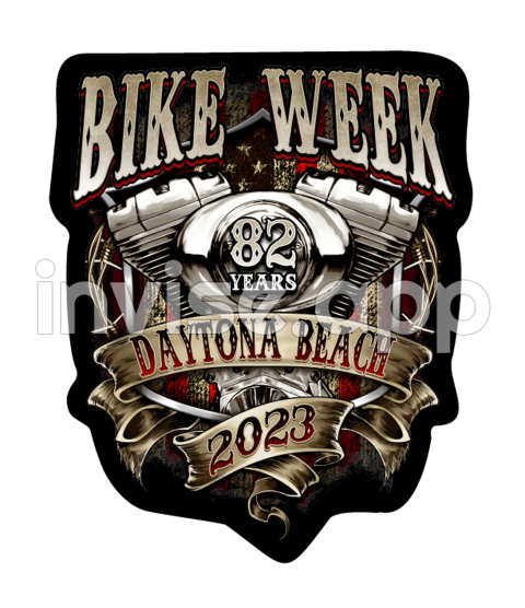 2023 Bike Week Daytona Beach Rustic Ribboned Engine Sticker Biker - Black Female Motorcycle Clubs