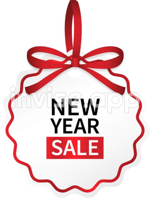 Promo Circle - Isolate New Year Sale Circle Price Tag With Red Ribbon 13928936