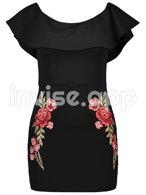 Black Homecoming Dresses - Floral Embroidered Off Shoulder Bodycon Dress Black S Long Sleeve