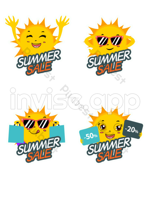 4 Yellow Sun Summer Promotion Labels Vector Images Psd Free - Summer Promotional