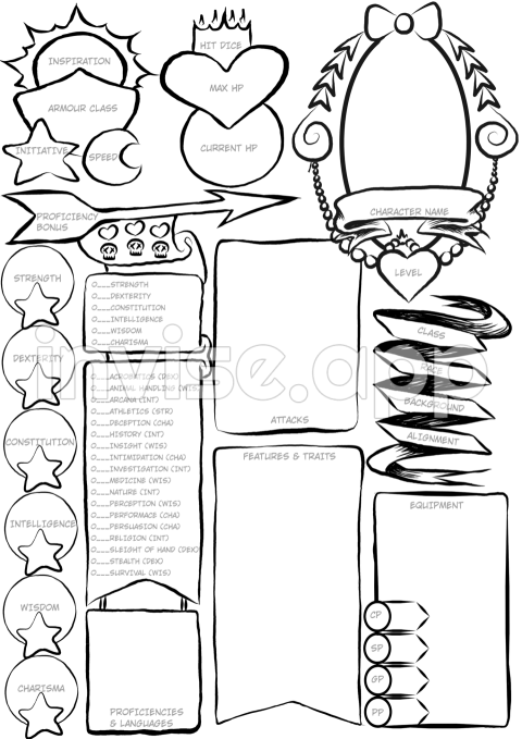 D&D E Character Sheets With Your Own Character Art Ready To - Dnd Character Sheet Example
