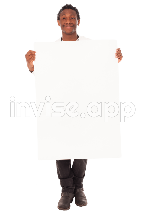 Black Guy Friday Gif - Handsome Black Guy With Empty Table Whiteboard, Black, Placard, Casual