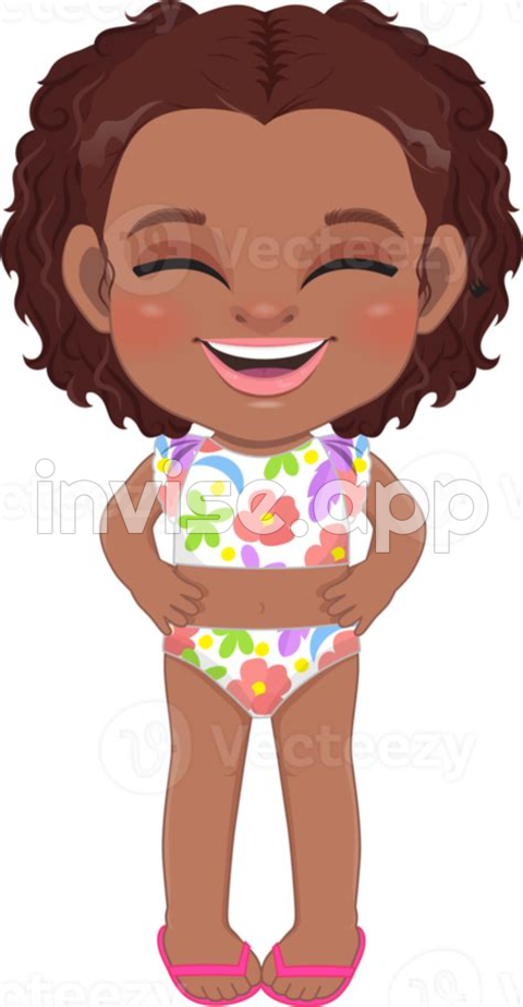 Black Girl Clipart - Cartoon Happy Little Black Girl In A Summer Swimsuit 19841448