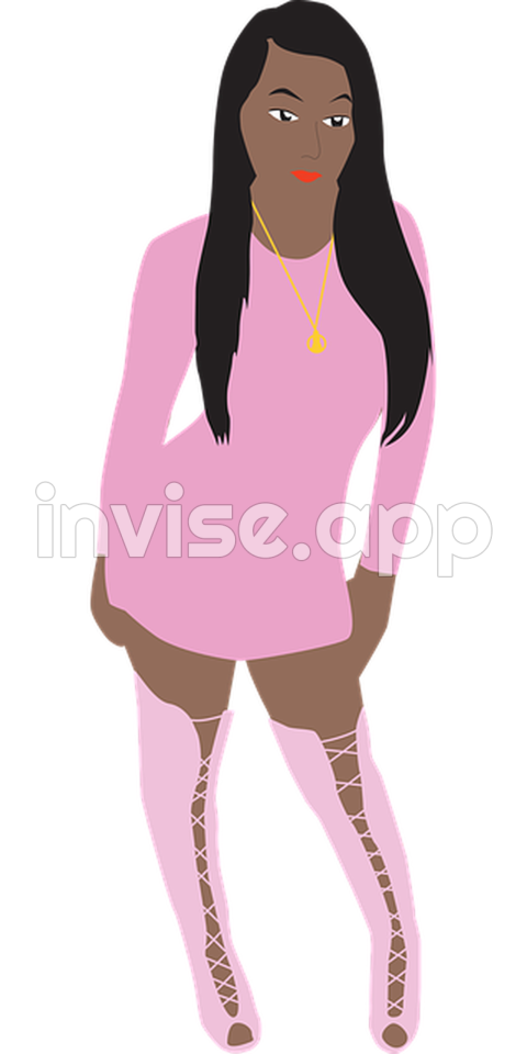 Black Girl Clipart - Download Black Chick Black Woman, Svg File, Pink Dress Royalty Free