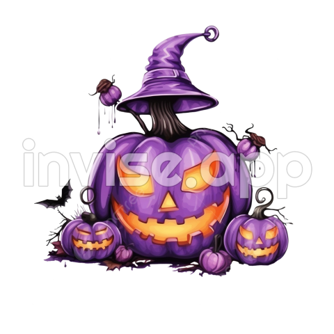 Happy Halloween, Horizontal Purple Greeting Postcard With Fun Pumpklin Jack, Pumpkin Face - Happy Halloween Purple