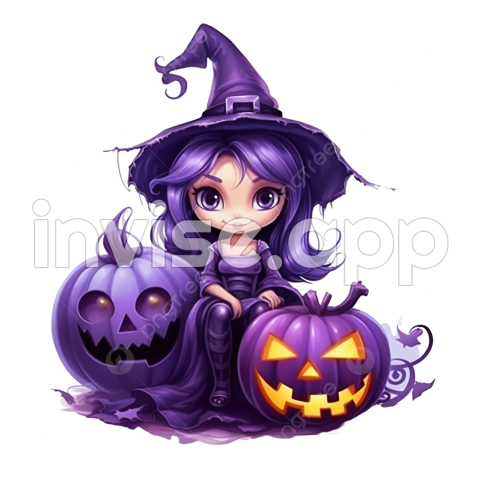 Happy Halloween Purple - Happy Halloween, Purple Greeting Square Postcard With Witch^S Cauldron And Pumpkin Jack