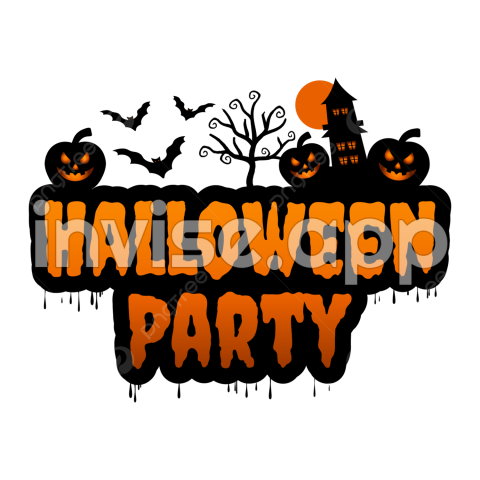 Happy Halloween Party - Halloween Party Lettering Typography Pumpkin And Bats, Halloween, Party, Typography And