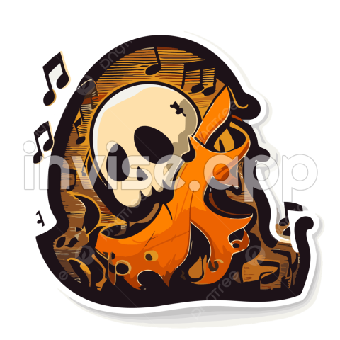 Sticker With An Orange Skull And Music Notes Vector Clipart, Halloween Music, Halloween Music - Halloween Night Song