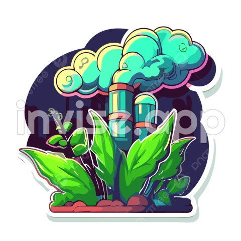 Smoke Plant - Comical Sticker Featuring A Plant Factory And Smoke Vector Clipart, Sticker Design With Cartoon