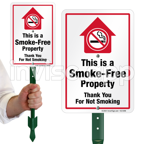 Smoke-Free Property Signs - This Is A Smoke Free Property Sign & Stake Kit For Lawn