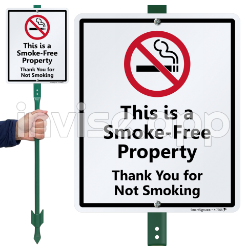 Smoke-Free Property Signs - This Is A Smoke Free Property Sign & Stake Kit For Yard, Sku K 7355