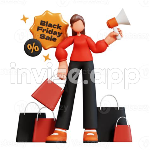 3D Female Character Illustration Black Friday 32503847 - Free Printable Black Friday Clip Art