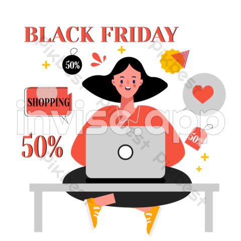 Cartoon Drawing Black Friday Shopping Illustration Images Eps - Black Friday Shop