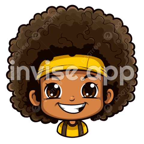 Afro Clipart Gadis Kartun Afro Lucu Dengan Ikat Kepala Dan Ikat - Black And White Afro Art