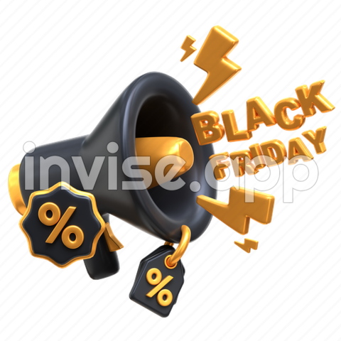 Black Friday Promotion Icon - Black, Friday, Promotion, Discount, Marketing, Symbol, Megaphone Icon