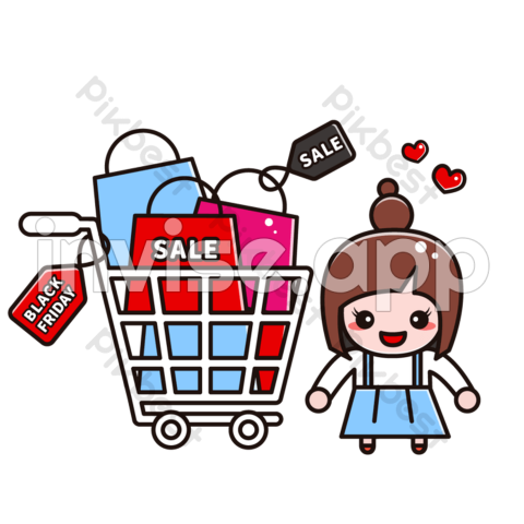 Black Friday Little Girl And Stack Of Shopping Cart Clipart Images - Black Friday Shopping Clip Art