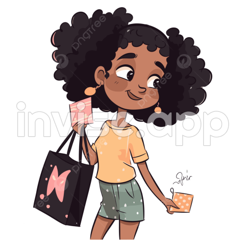 Black Friday Shopping Vector, Sticker Clipart Black Girl Holding A Pink - Black Friday Shopping Cartoon