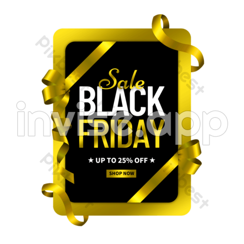 Black Friday Gold - Black Friday Gold Ribbon And Border Rectangular Label Images Psd