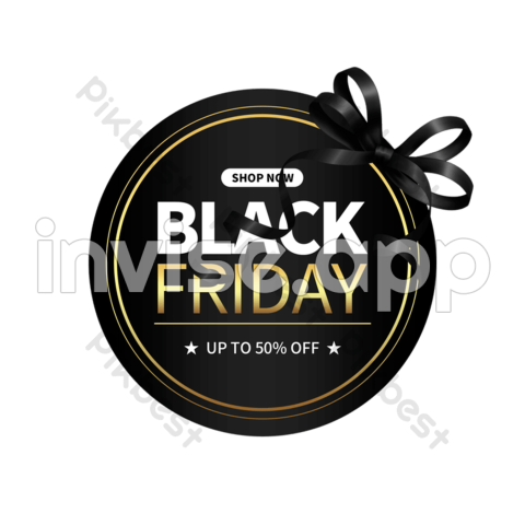 Black Friday Gold - Black Friday Gold Text Bow Decorative Round Label Images Psd Free