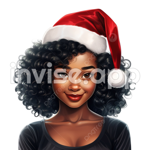 Black Girl With Christmas Santa Hat Vector Illustration, Afro Hair - Hairstyles For Black Ladies