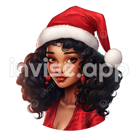 Beautiful Images Black Woman Hair - Black Girl With Christmas Santa Hat Vector Illustration, Afro Hair