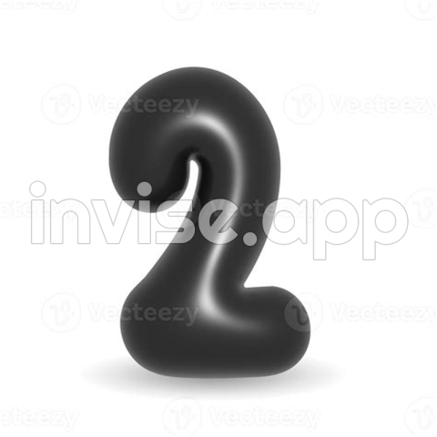 Shiny, Neon Black Balloon Digit Number Two Symbol Design For Events 3D - Black Friday Cartoon