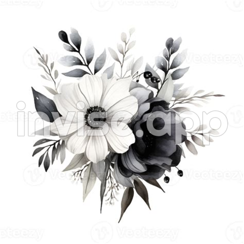 Watercolor Floral Bouquet Illustration, Black Rose Flowers Ai - Black Rose Bouquet