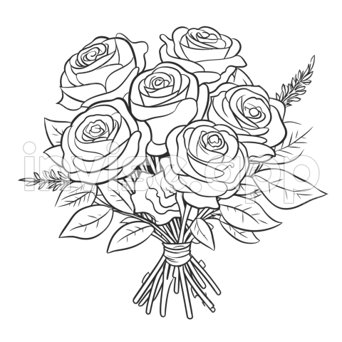 Simple Rose Bouquet Coloring Page Outline Sketch Drawing Vector, Rose - Black Rose Bouquet