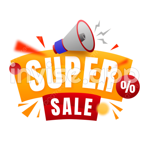 Editable Text Banner Super Sale With Megaphone Transparent Background - Tulisan Super