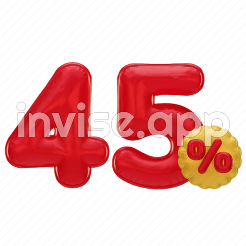 45 Percent, Number, Percent, Sale, Discount, Font, Promotion 3D - Super Discount Font