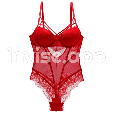 Shapewear For Women - Bodysuit Women Push Up Red Strappy Cup Eyelash Lace Floral Pattern