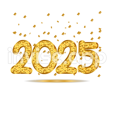 Prom 2025 - 3D Luxury Golden 2025 With Gold Dots Happy New Year Clipart Transparent