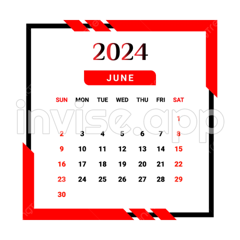 Promo Juni - Monatskalender Juni 2024 Mit Einzigartigem Stil In Rot Und Schwarz