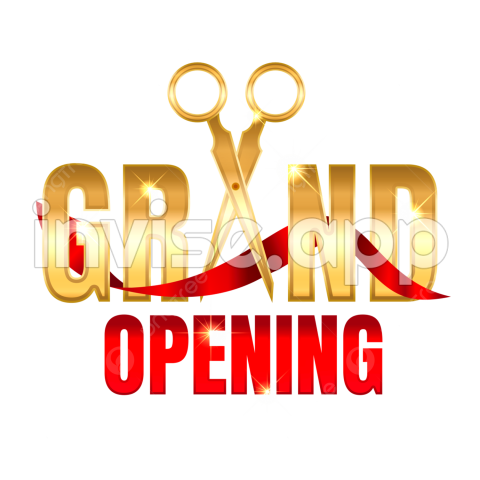 Luxury Grand Opening Lettering Text With Ribbon Golden And Red Premium - Grand Opening Promotion