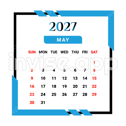 Kalender Bulan Mei 2027 Dengan Gaya Unik Biru Langit Dan Hitam Vektor - Tema Promosi Bulan Mei